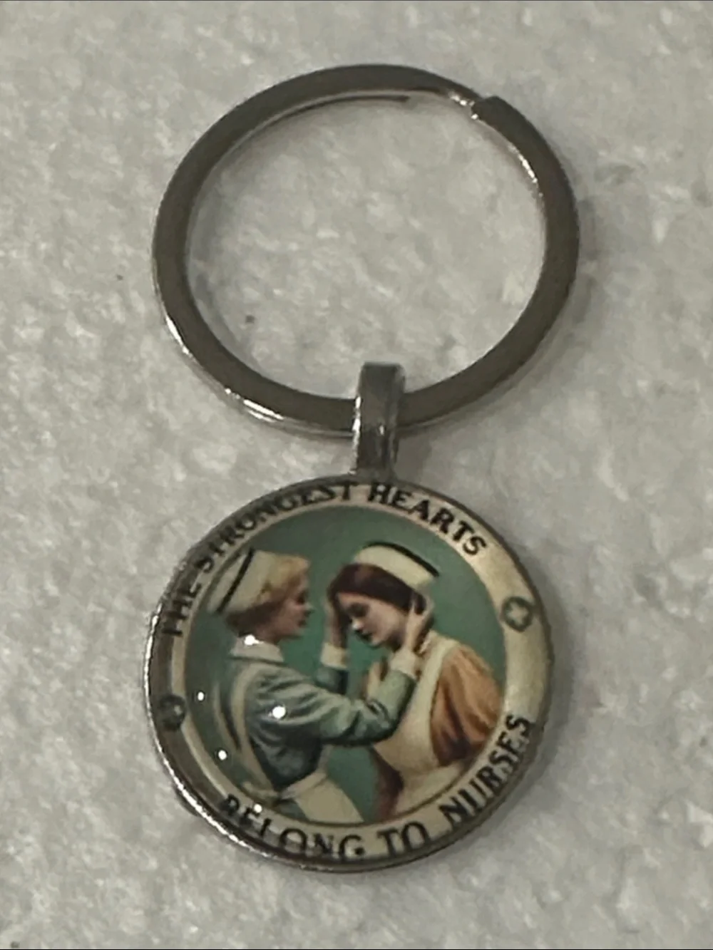 Green Nurse-Themed Round Keychain Pendant